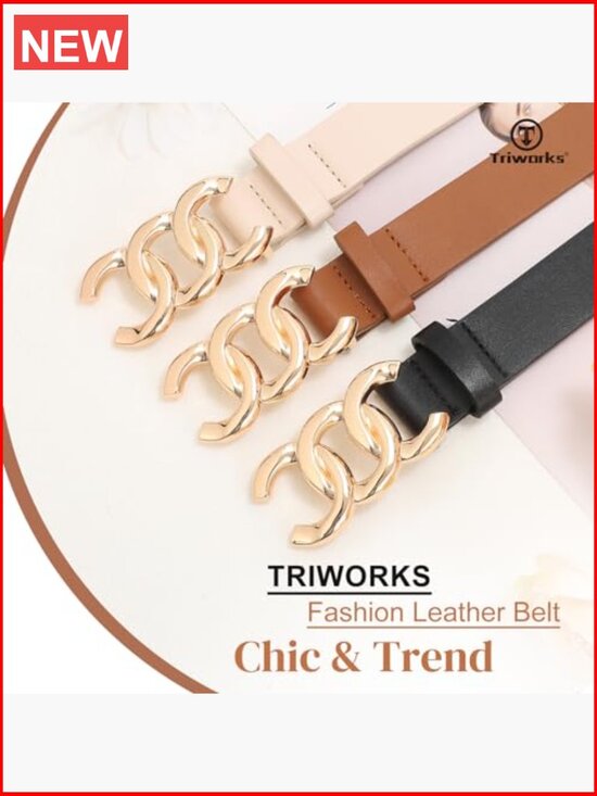 Faux Leather Belts with Gold Buckle for Jeans and Pants main image 6